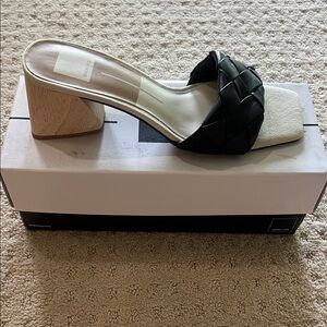 Dolce Vita Black and Cream Woven Mules